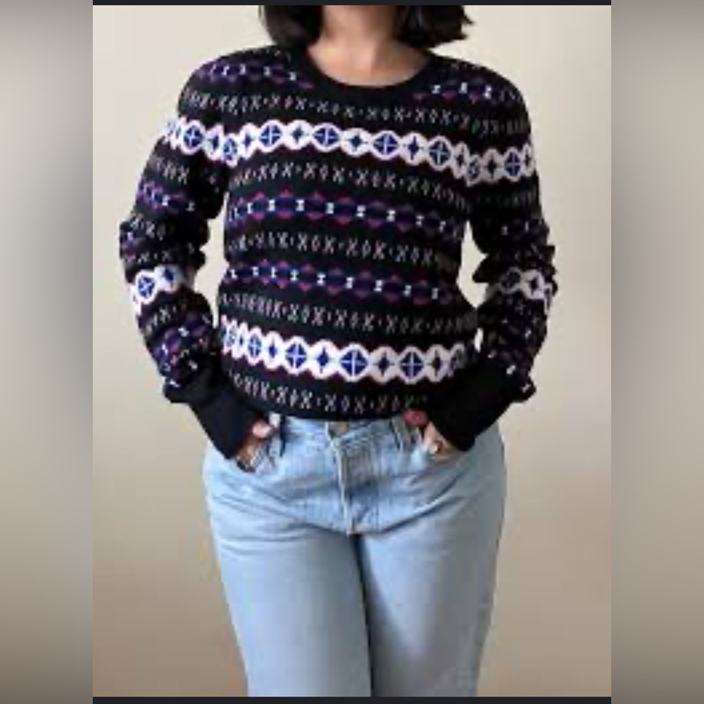 LOFT Black Fair Isle Puff Sleeve Sweater
Size XL Skiing Winter Cozy Preppy
